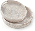 Hand-Woven Round Rattan Serving Tray Set - Stylish Rustic Trays