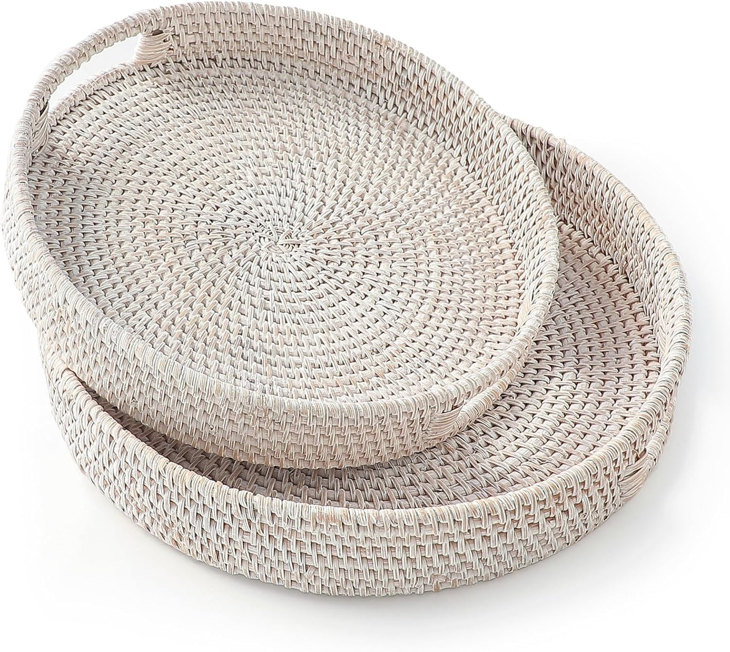 Hand-Woven Round Rattan Serving Tray Set for Elegant Serving