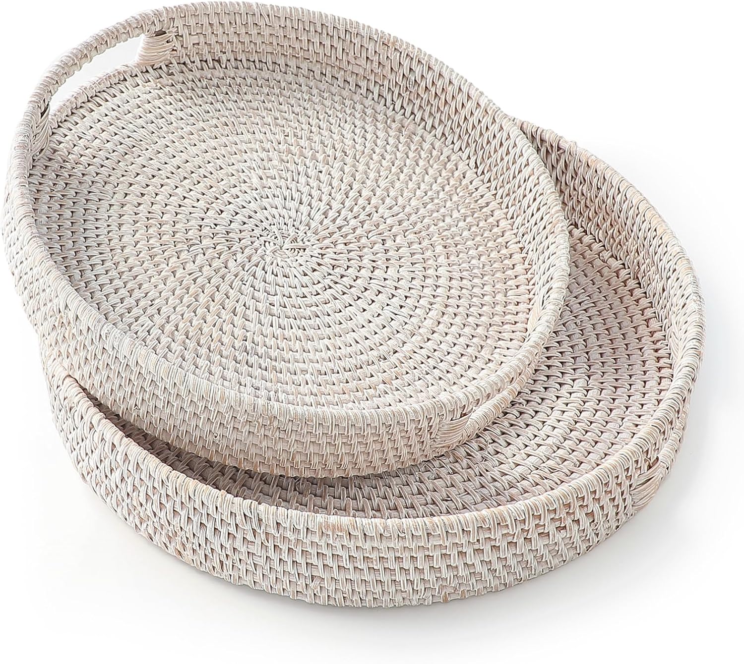 Hand-Woven Round Rattan Serving Tray Set for Elegant Serving