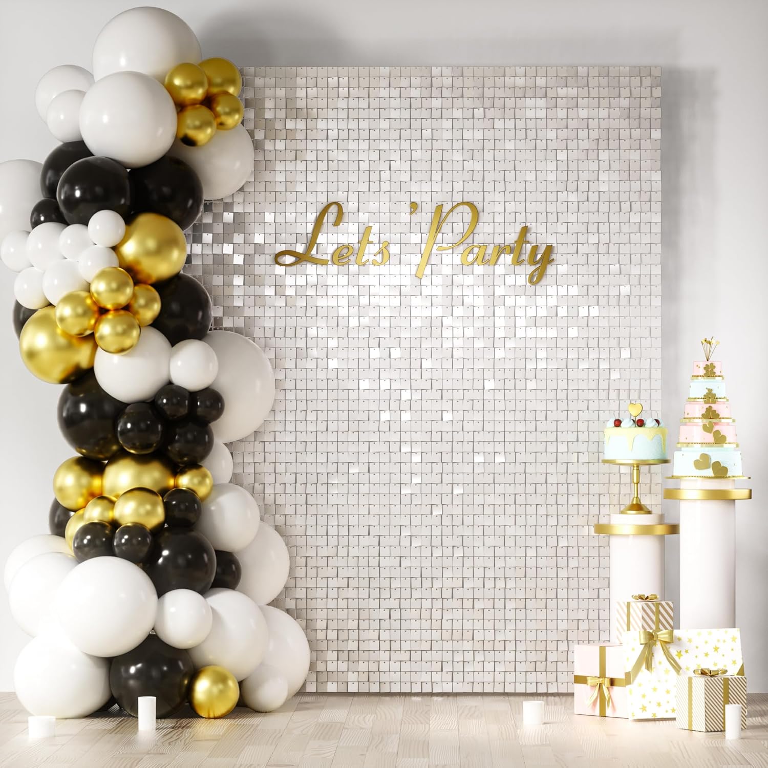 COKAOBE Mirror White Shimmer Wall Backdrop for Events & Parties