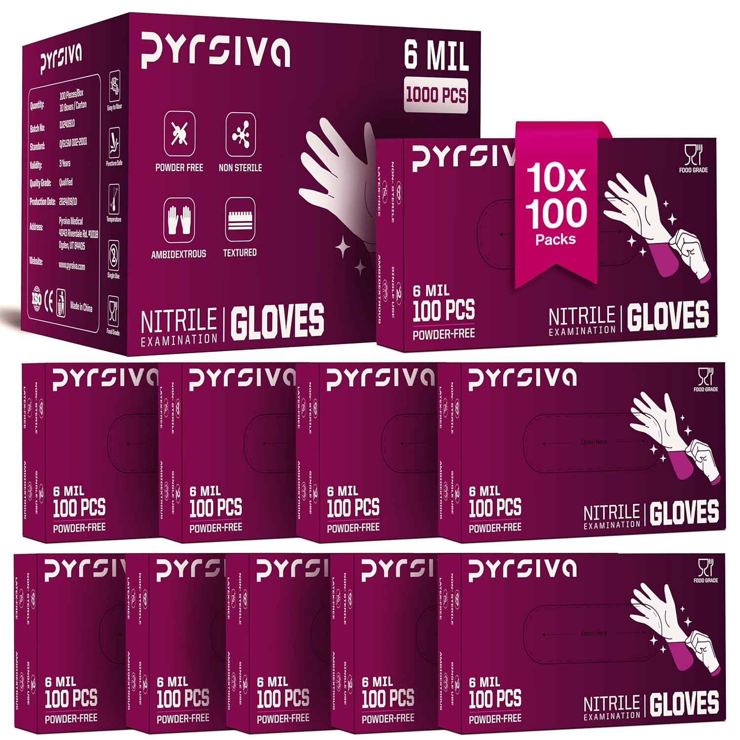 Pyrsiva 6Mil Black Nitrile Gloves - Heavy Duty Protection