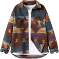 Mens Brushed Flannel Aztec Print Button-Up Shacket - Lightweight Layer