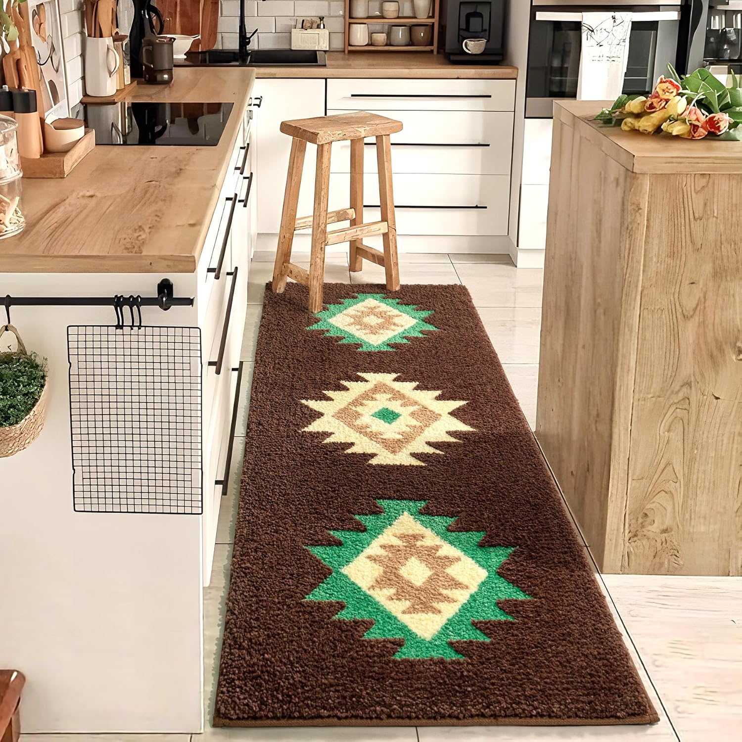 Boho Bathroom Rug Runner 24x60 Soft Absorbent Modern Decor