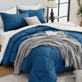 HEVUMYI Teal Blue & Ivory Queen Comforter Set - Ultra Soft 7-Piece