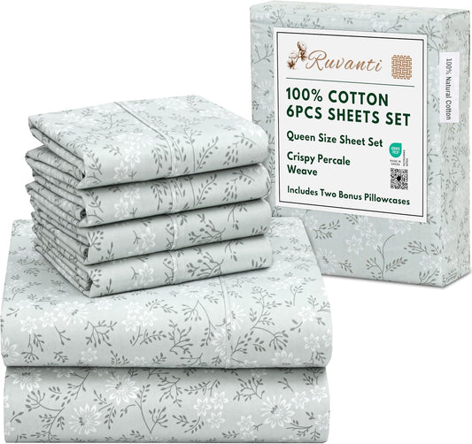 RUVANTI 6 Pcs Cotton Sheets - Soft, Lightweight & Breathable