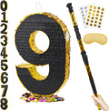Number 9 Pinata 20 in Gold Black - Party Pinata PCFING