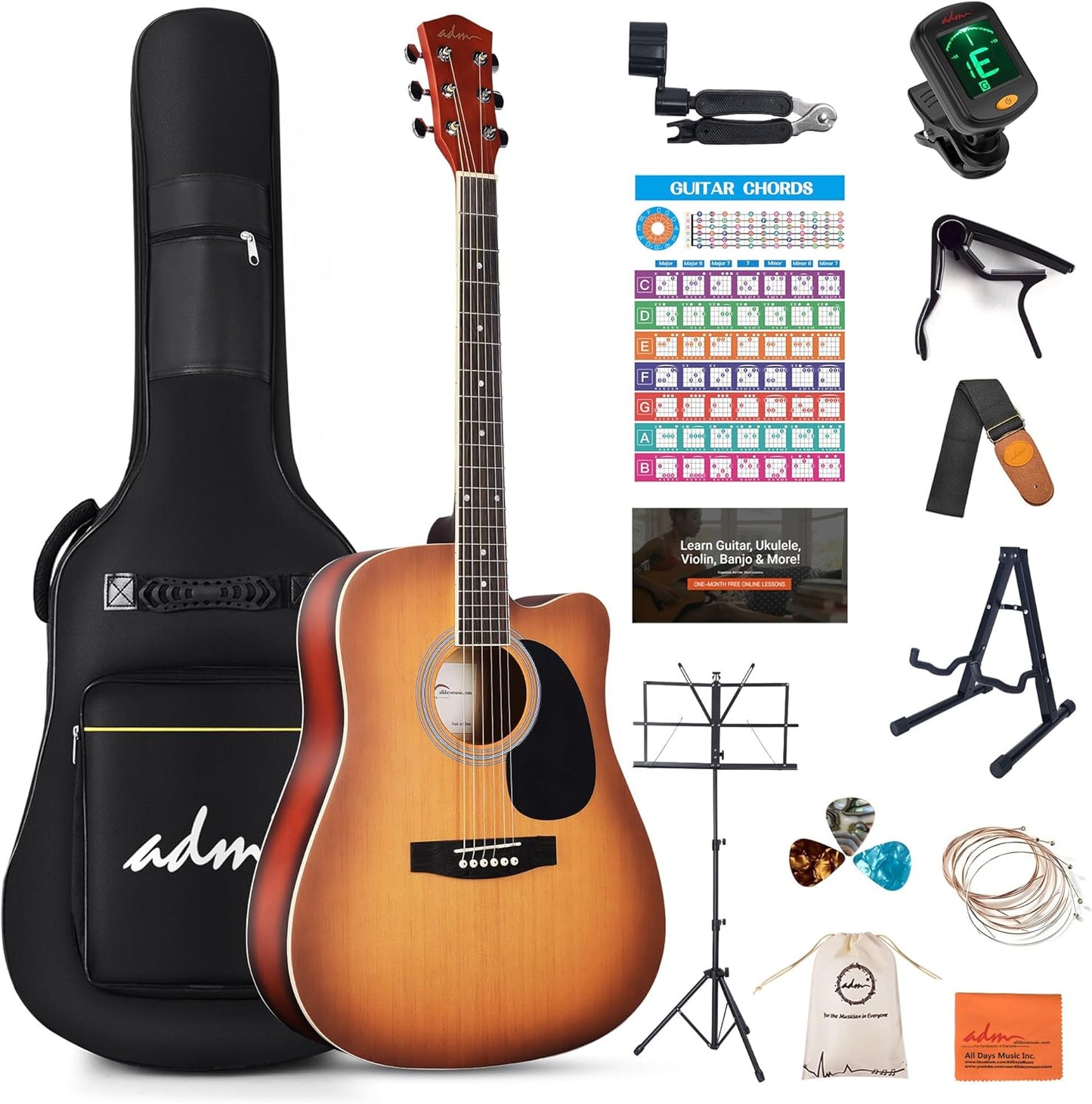 ADM Beginner Acoustic Guitar Bundle for Kids and Students