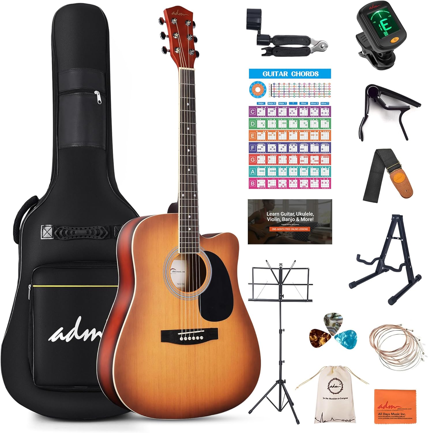 ADM Beginner Acoustic Guitar Bundle for Kids and Students