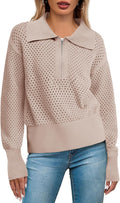Women's Half Zip Pullover Sweater Knit Lapel Collar - Lightweight Fit