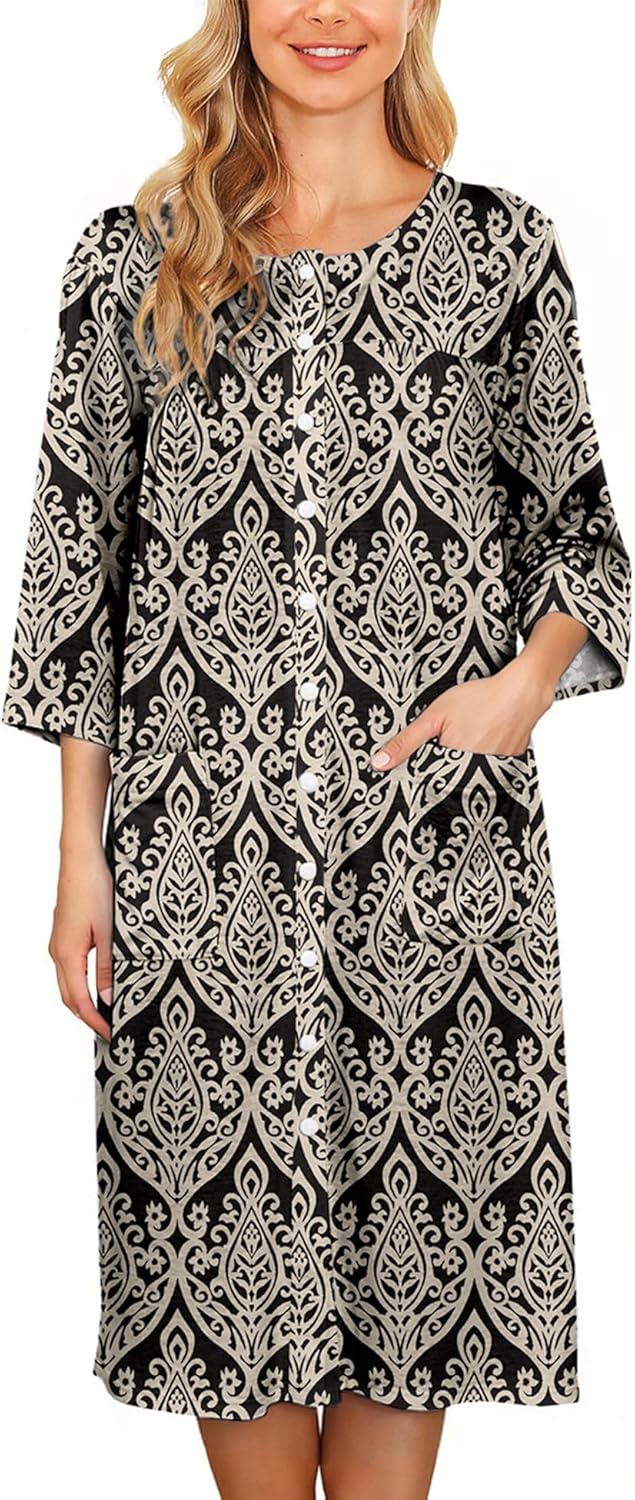 Bloggerlove House Dress Women Cotton Snap Front Nightgown