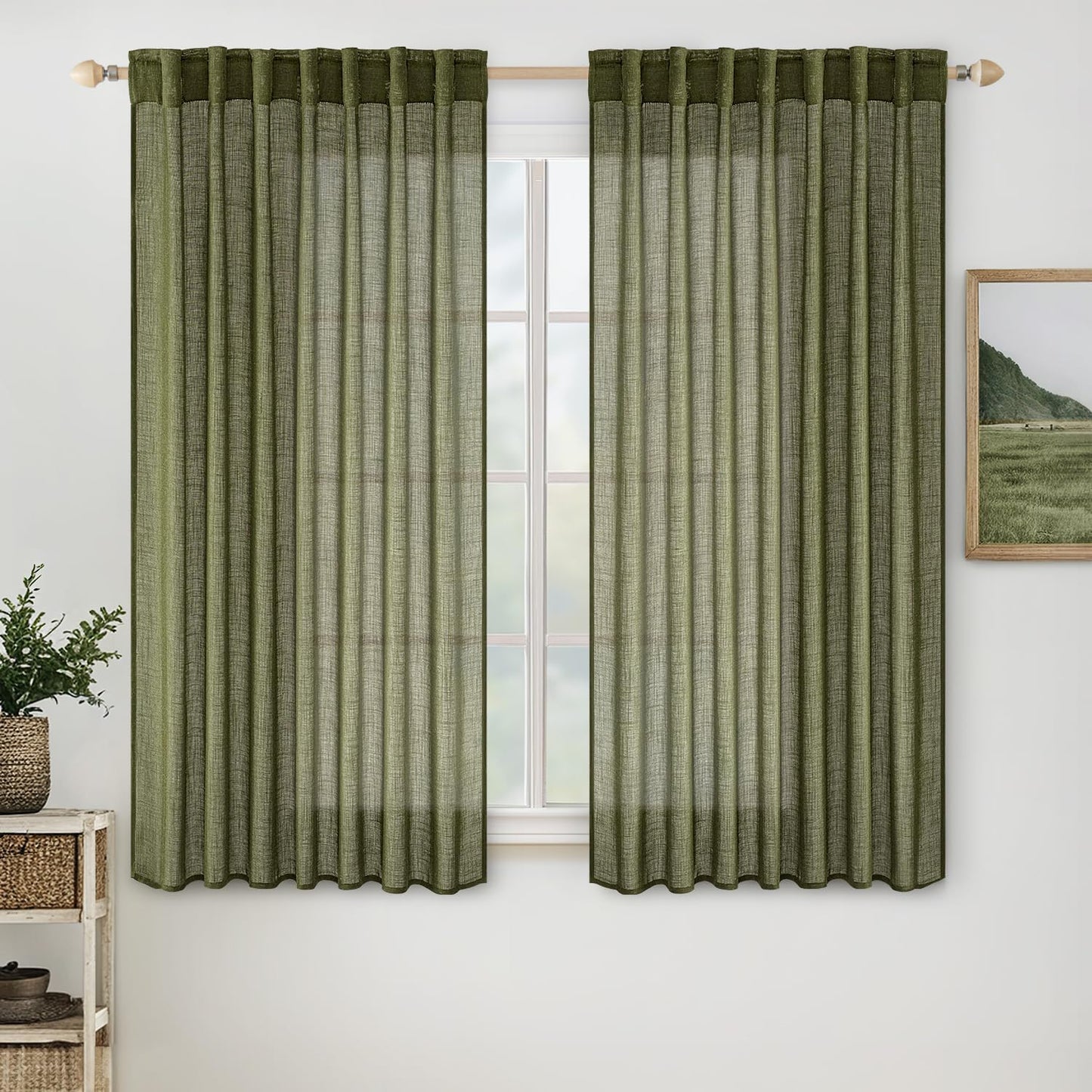 MIULEE Light Olive Green Linen Curtains for Bedroom and Living Room