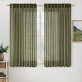 Light Olive Green Short Linen Curtains 45 in Length 2 Panels - Semi