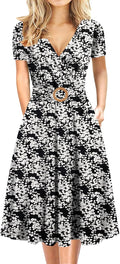 Women's Elegant Criss-Cross V Neck Fit and Flare Tea (Style 4C4H)