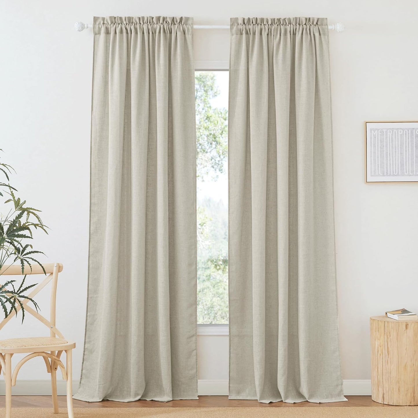 RYB HOME Flax Linen Blend Curtains for Elegant Window Drapes