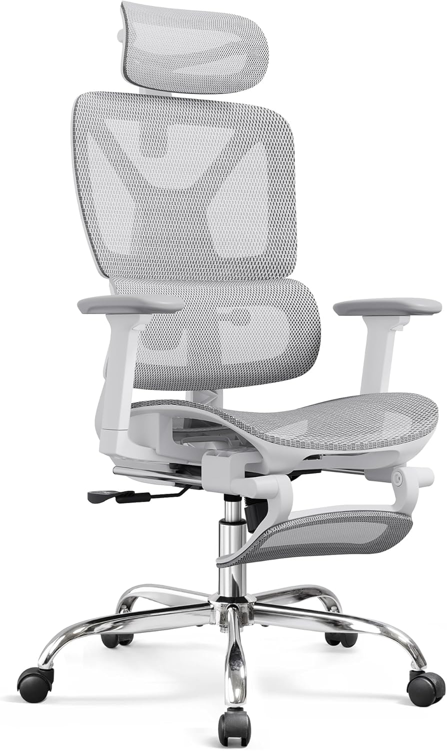 DEVAISE Ergonomic Mesh Office Desk Chair with Footrest for Comfort