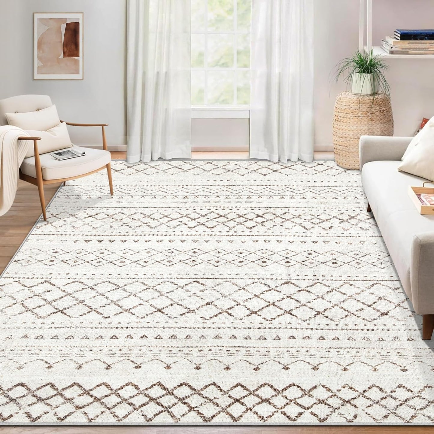 Large Washable Boho Moroccan Area Rug 6x9 for Modern Homes