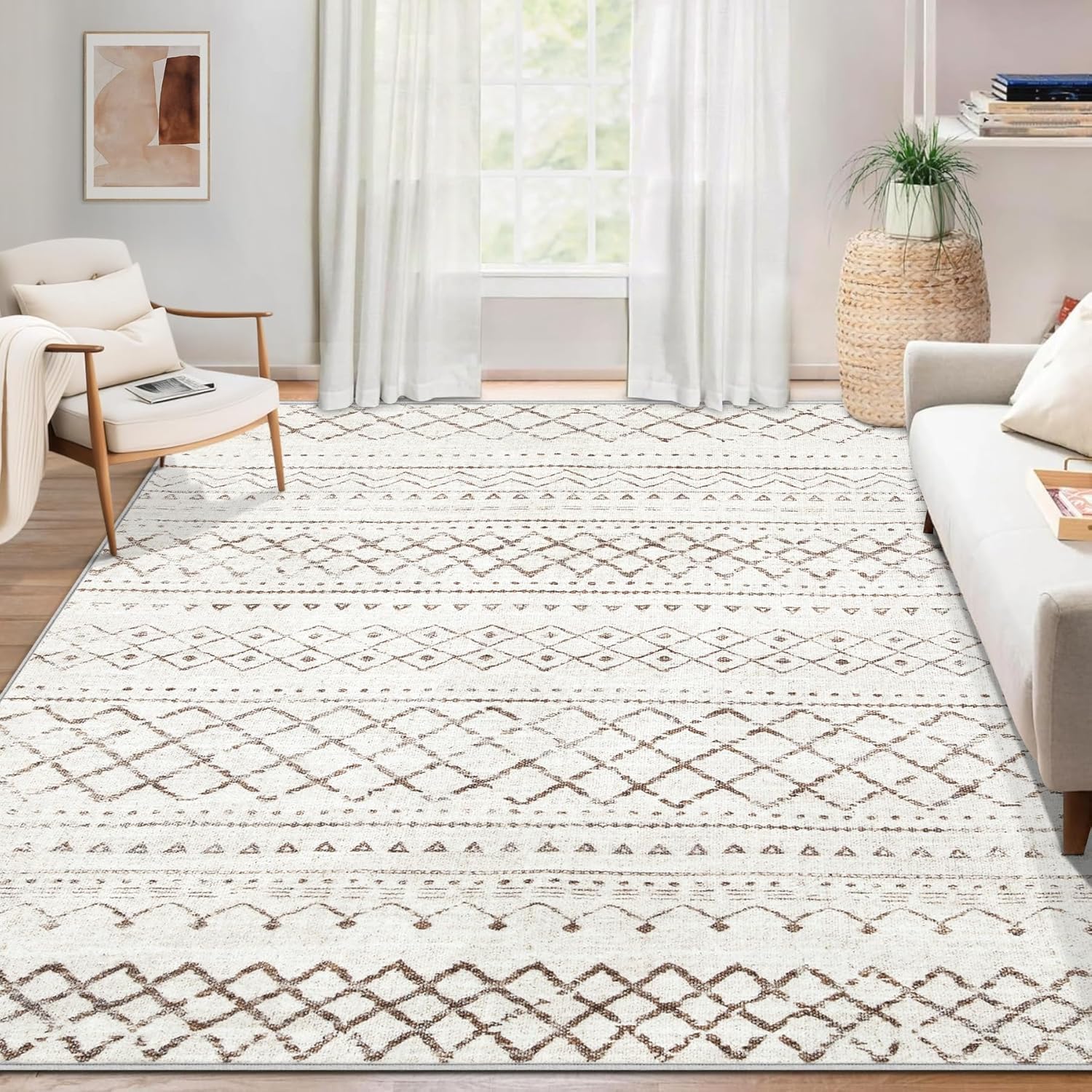 Large Washable Boho Moroccan Area Rug 6x9 for Modern Homes