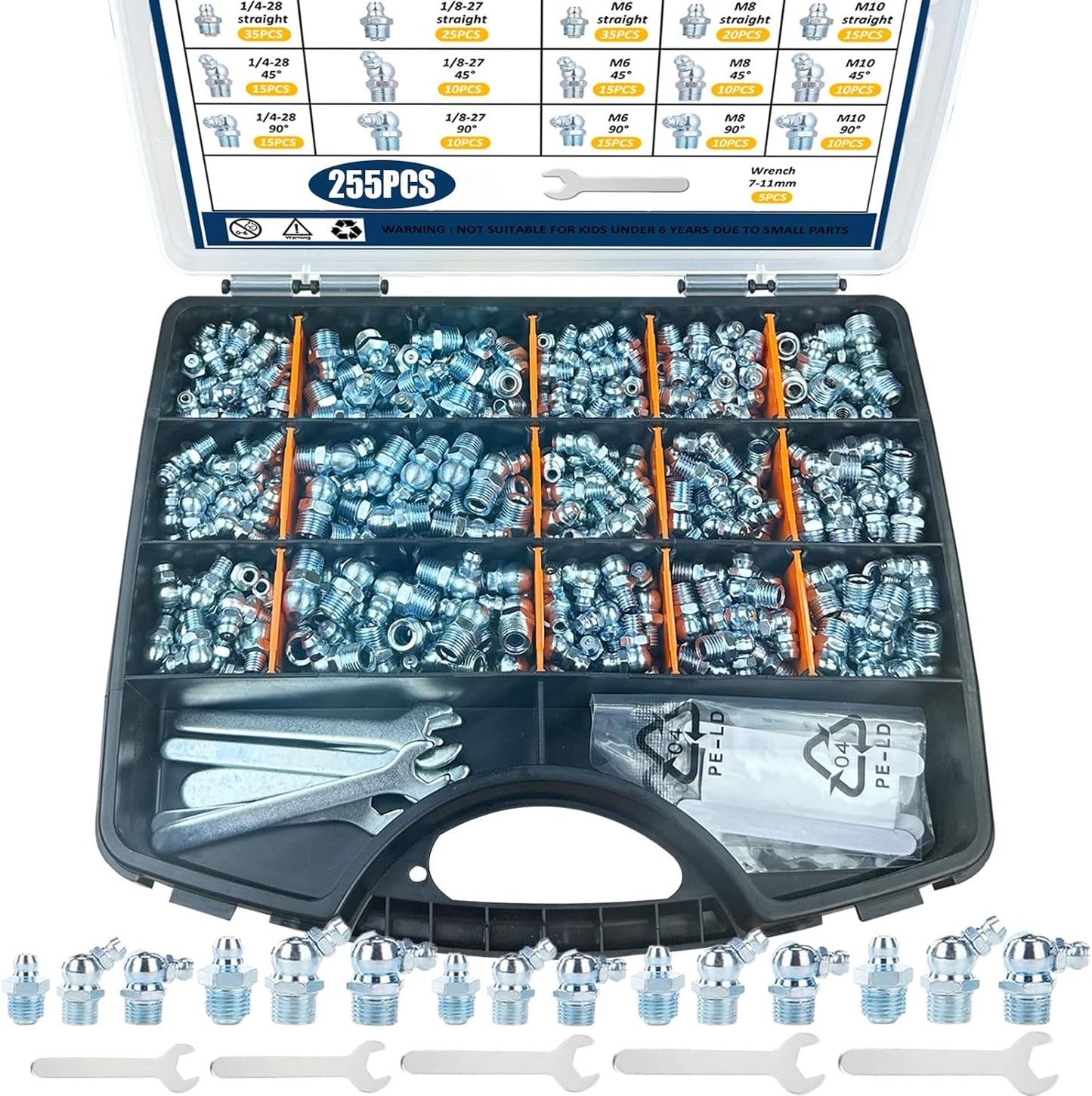 255PCS Grease Fittings Assortment for Easy Lubrication Tasks