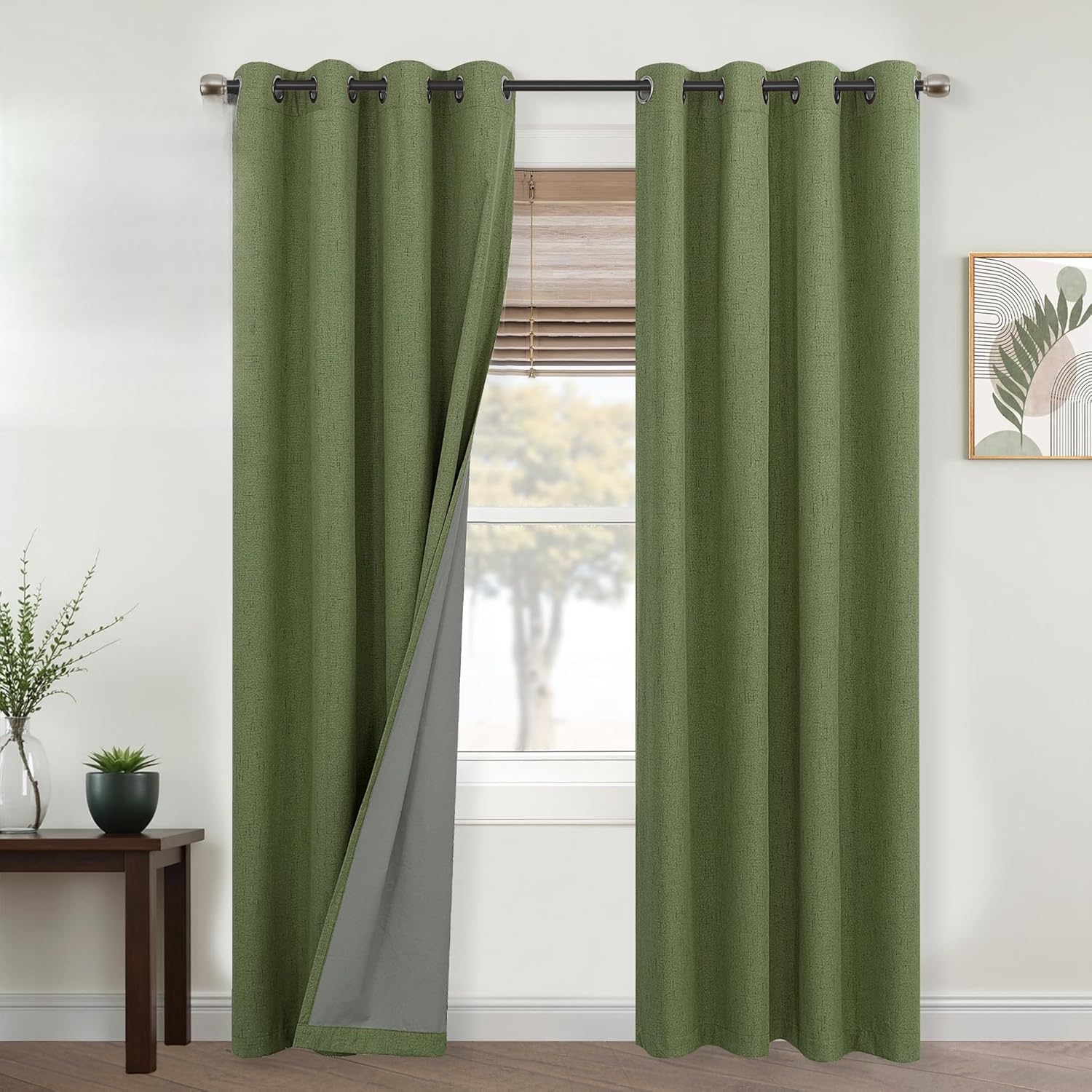Mrs.Naturall Olive Green Curtains for Living Room, 84 Inch Panels