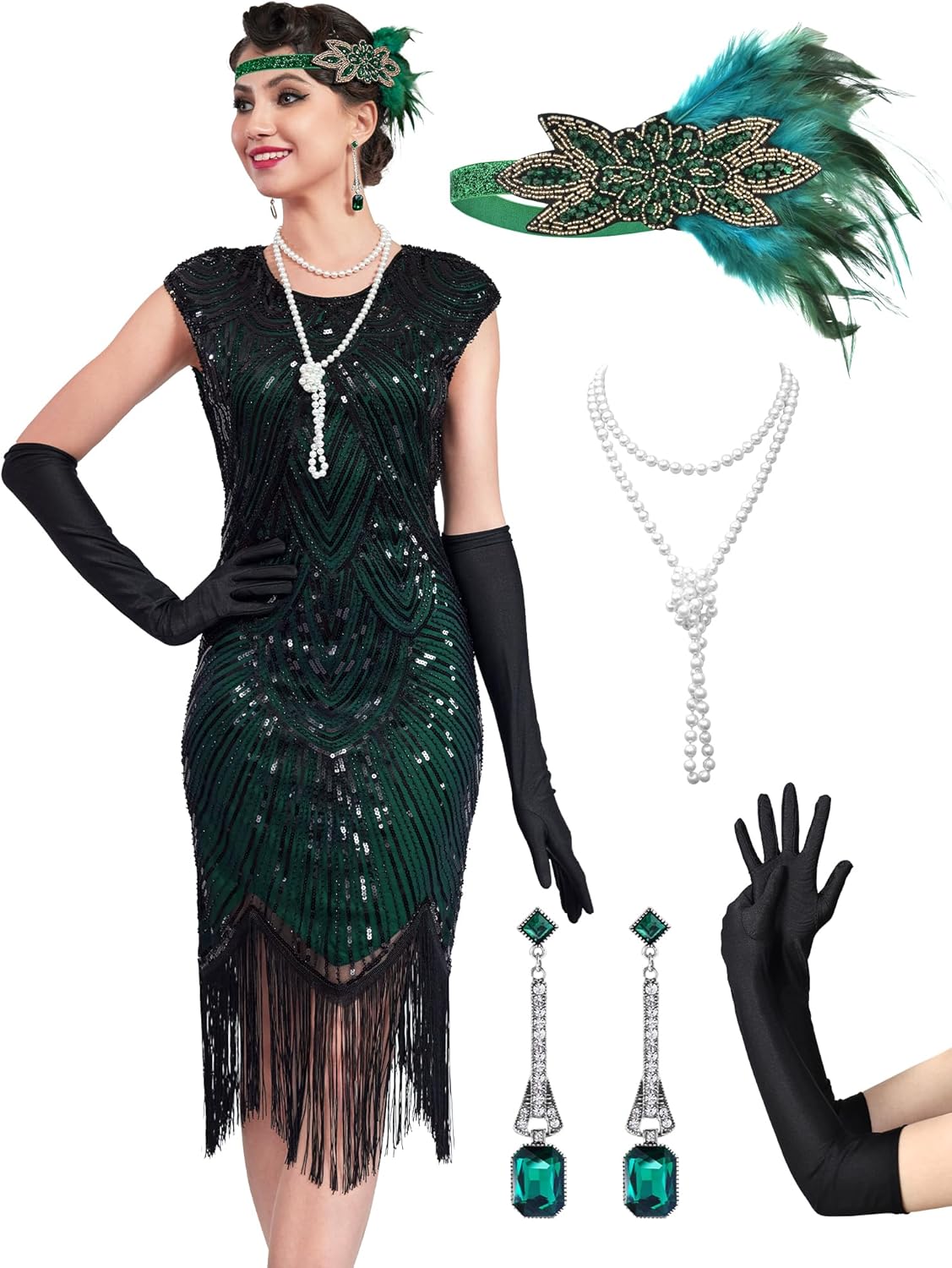 Women's Flapper Dresses 1920s Sequin Fringed Great Gatsby Style