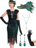 Women's Flapper Dresses 1920s Great Gatsby Sequin Fringe Dress Set