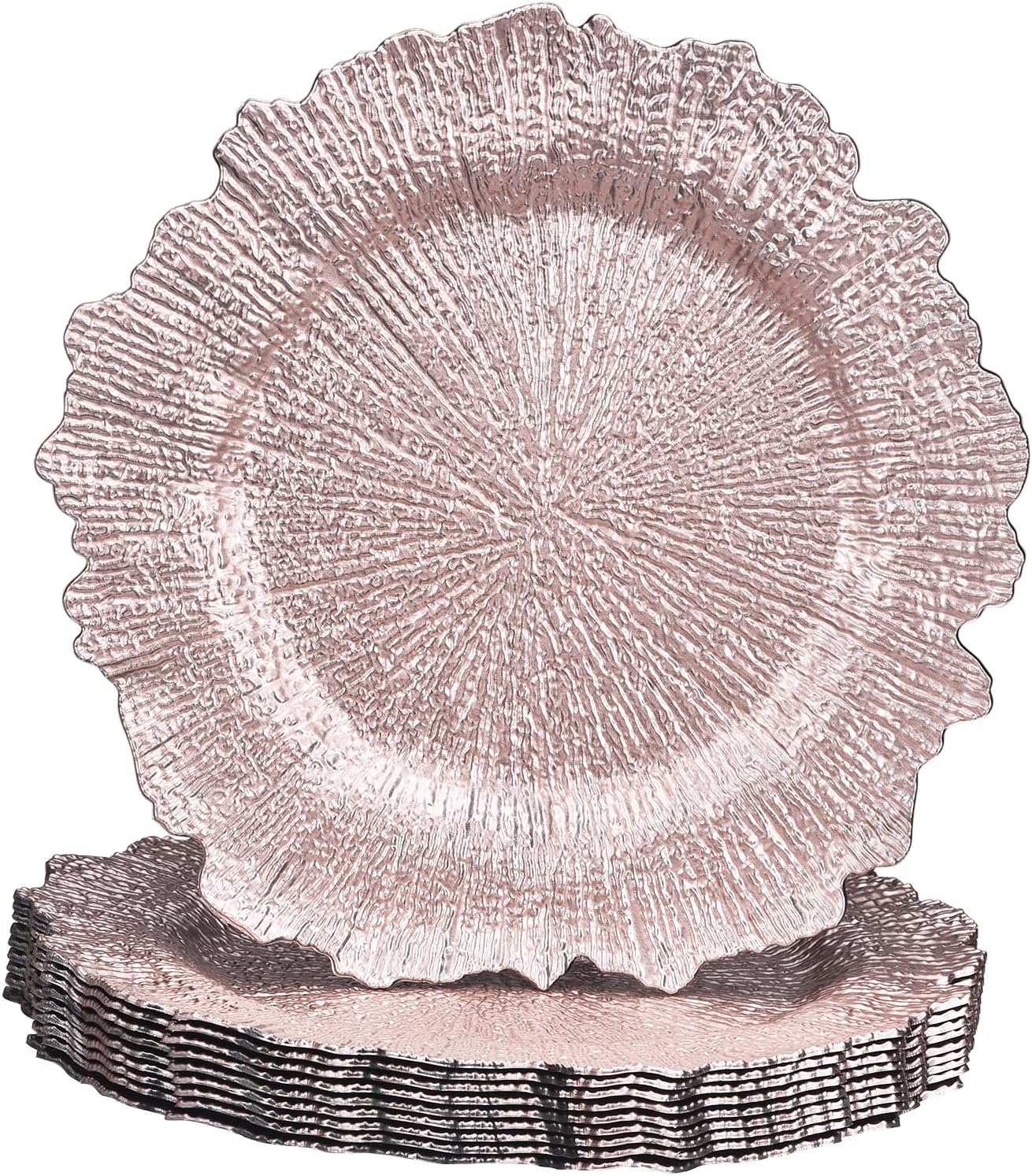 10pcs Rose Gold Floral Charger Plates, 13 - Perfect for Elegant Table Decor