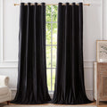 BULBUL Black Curtains 96 in Length - Velvet Blackout Drapes