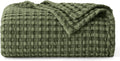 Cooling Cotton Waffle Twin XL Blanket Green - Lightweight Breathable
