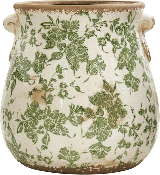 Indoor Tuscan Ceramic Green Scroll Decorative Vase for Home