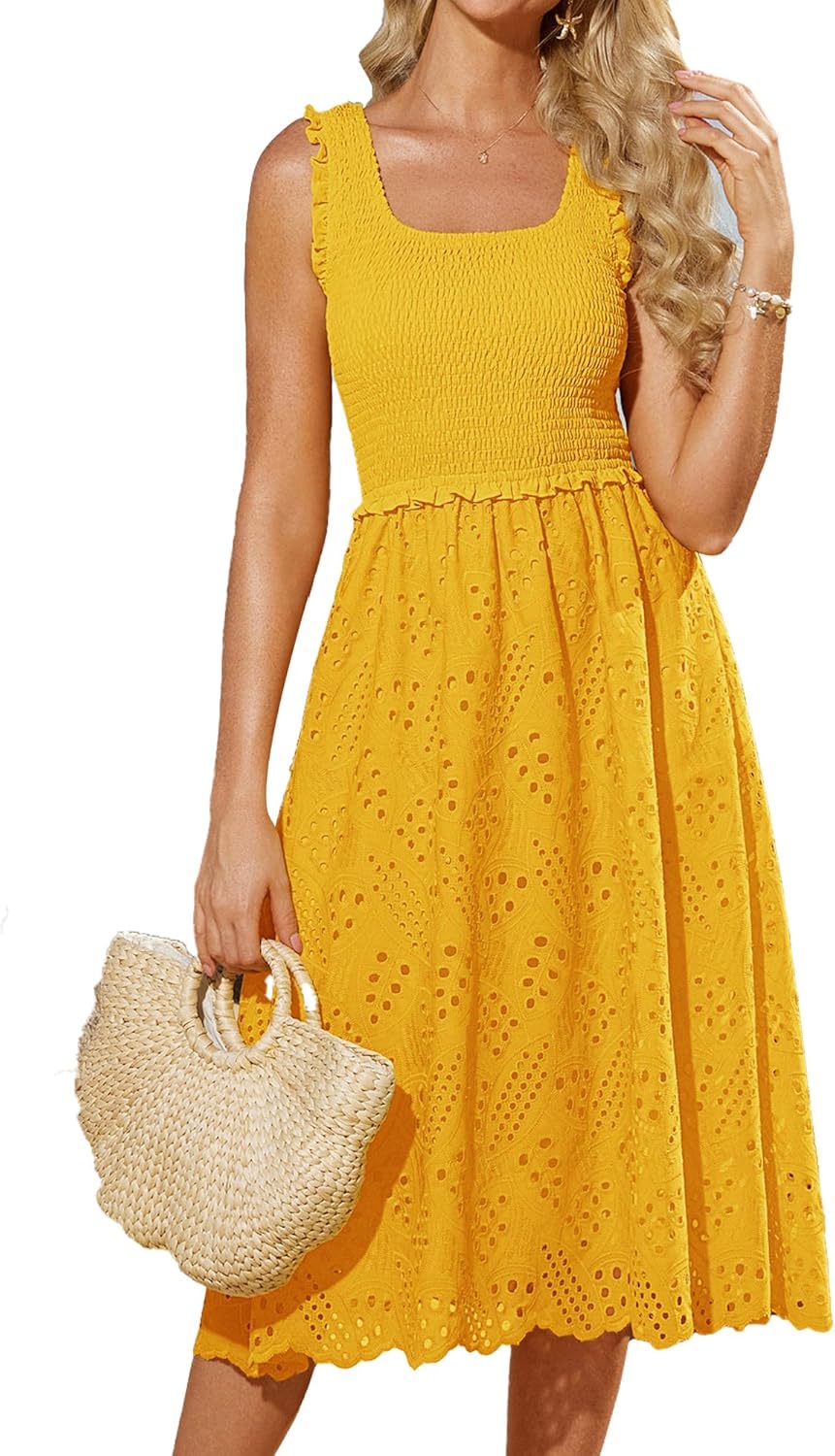Embroidered Midi Dress with Pockets for Summer Fun
