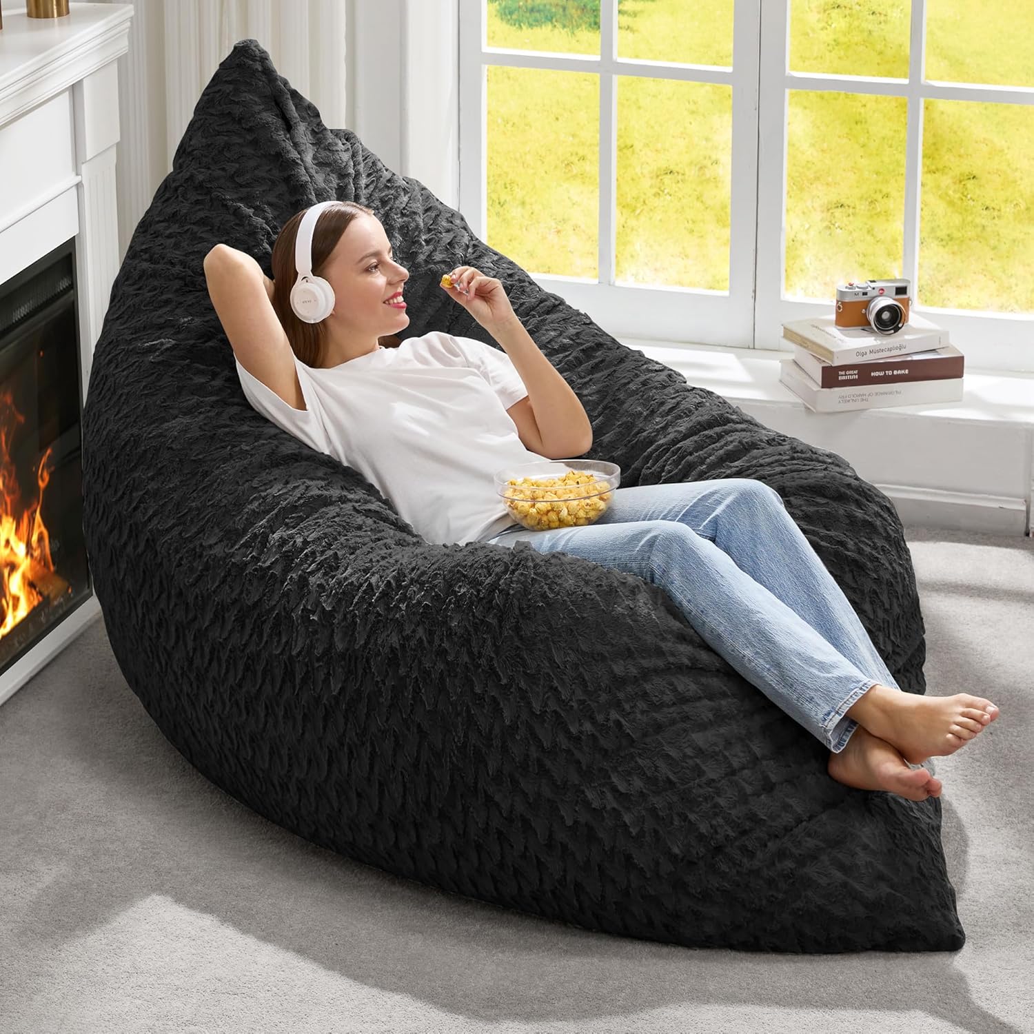 3 in 1 Giant Bean Bag Chair for Adults with Plush Fur Cover