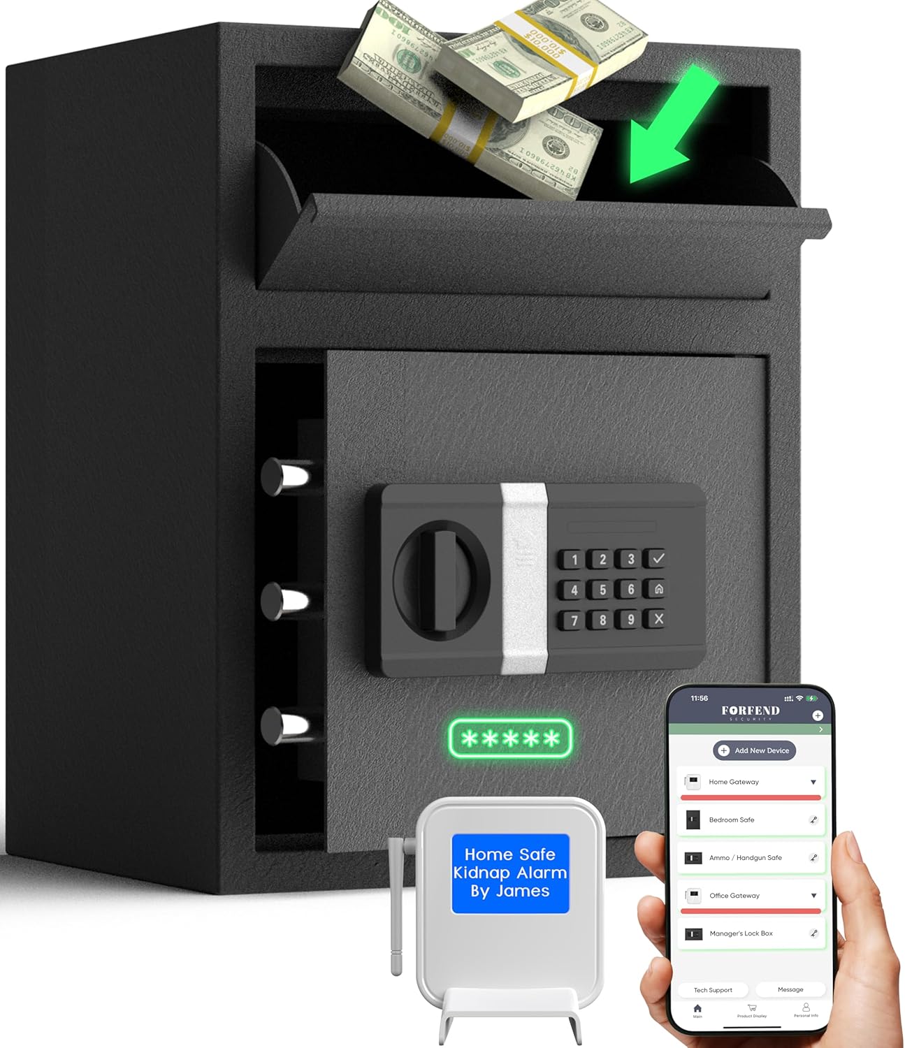 FORFEND Smart Home Safe with WiFi Lock and Alarm Features