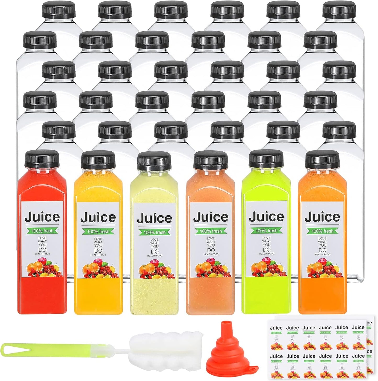 54pcs 8oz Plastic Bottles with Lids for Juices and Smoothies