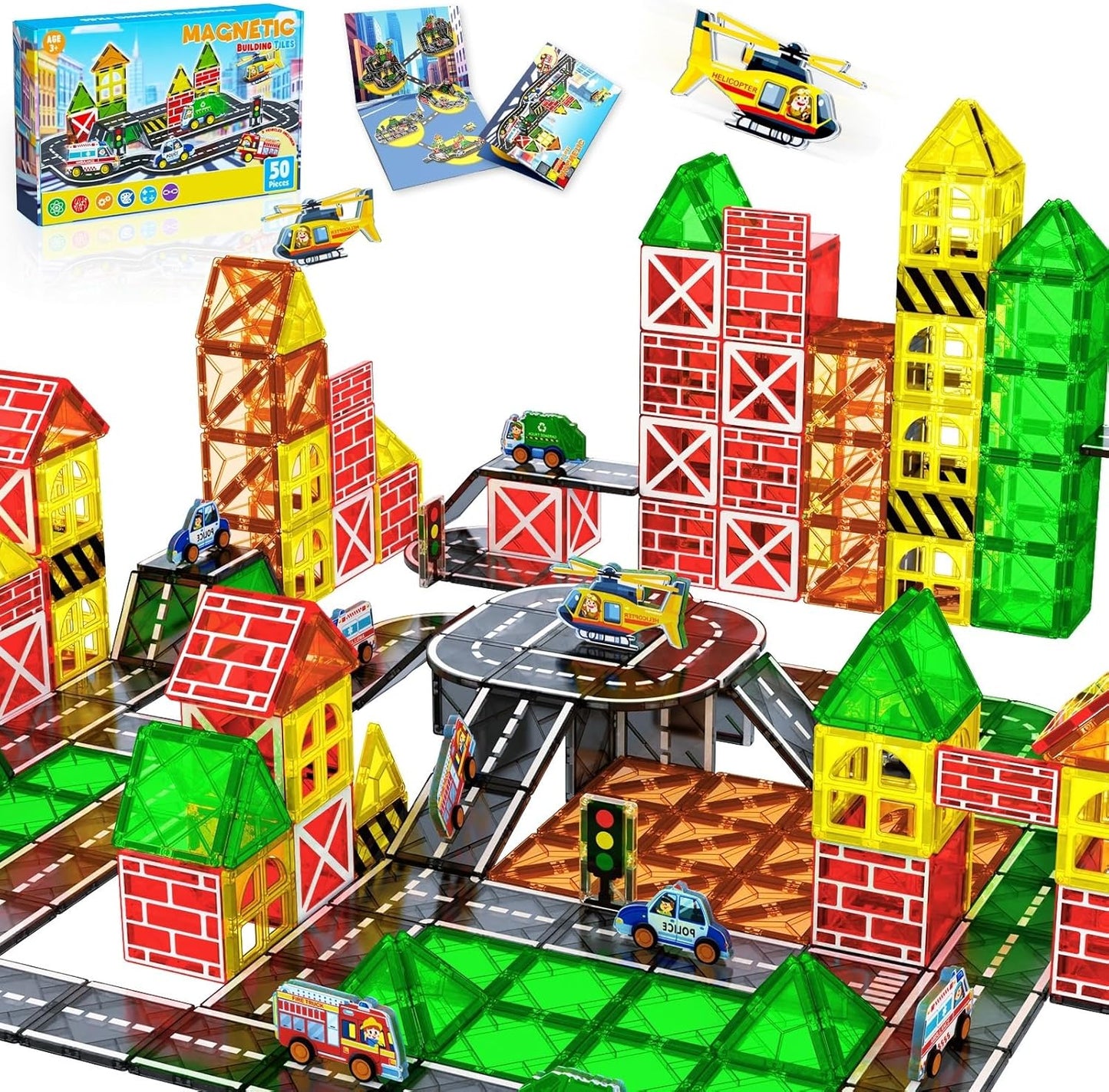 Magnetic Tiles Road Set - 50pcs City Road Building Blocks