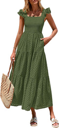 PRETTYGARDEN Summer Square Neck Maxi Dress - Flowy Eyelet Style Size