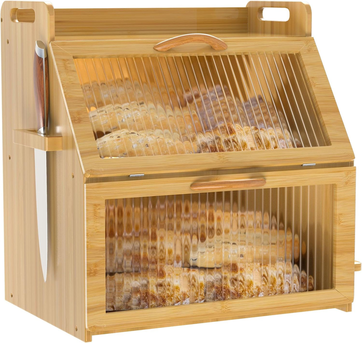 Large Wooden Bread Box for Kitchen Countertop Storage Solution