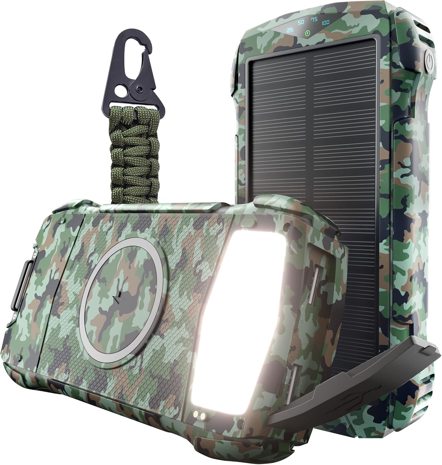 20000mAh Solar Power Bank, Quick Charge, Wireless Charging, LED Flashlight for Camping - Green Scout