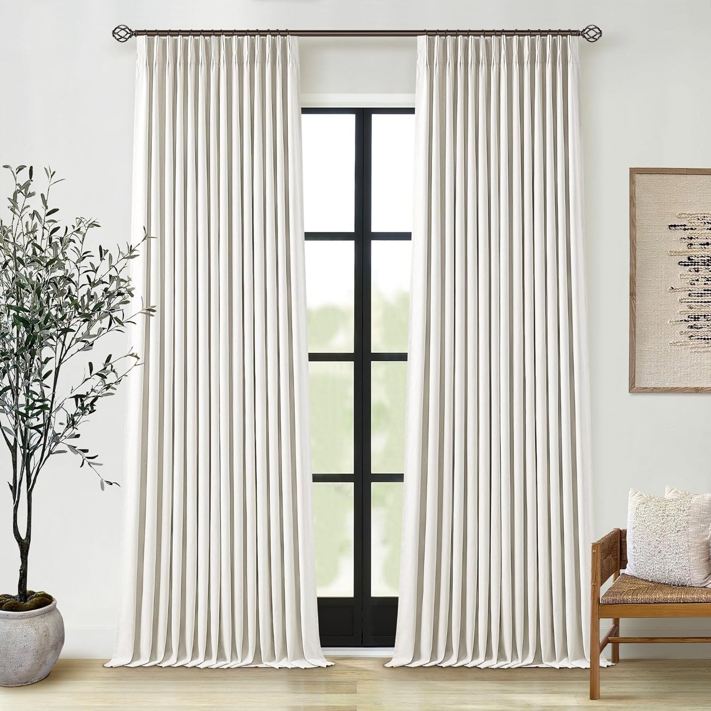 102 Inch Pinch Pleated Linen Blackout Curtains for Bedroom