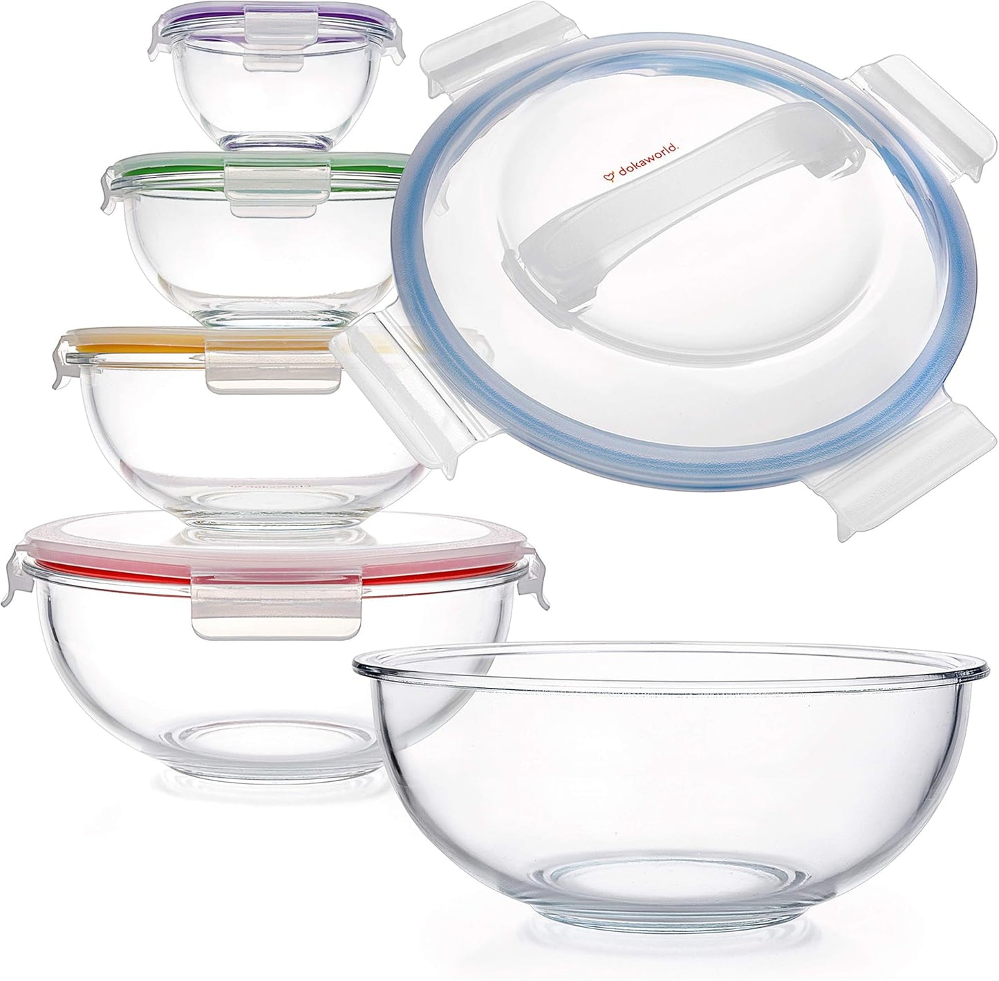 Set of 5 Stackable Space-Saving Nesting Glass Bowls for Kitchen