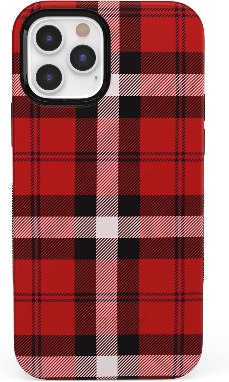 Bold Protective iPhone 12/12 Pro Case in Red Plaid Design