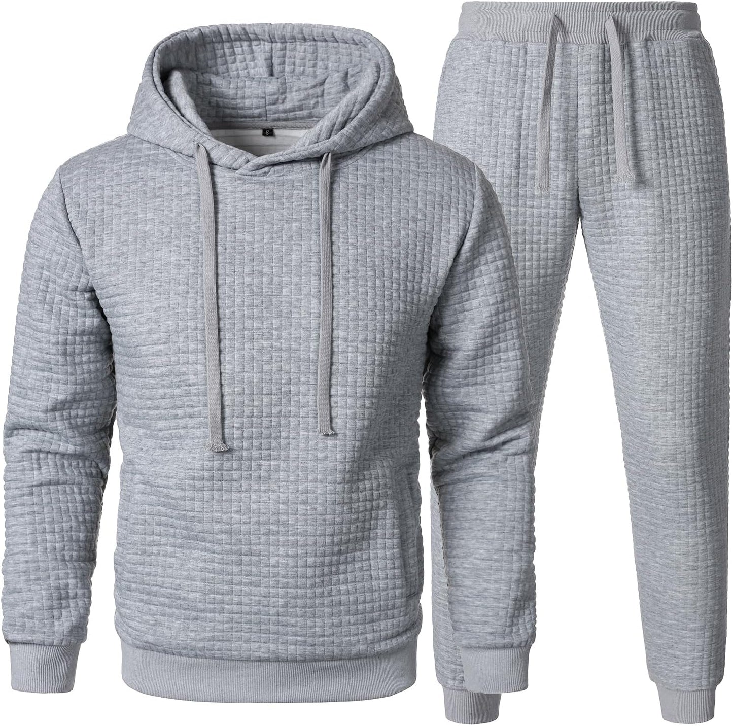 Mens Casual Tracksuits 2 Pieces Waffle Hoodies Jogging Suit Set