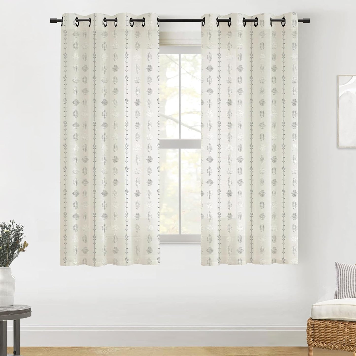 Lightweight 63 Inch Gray Floral Patterned Curtains for Home