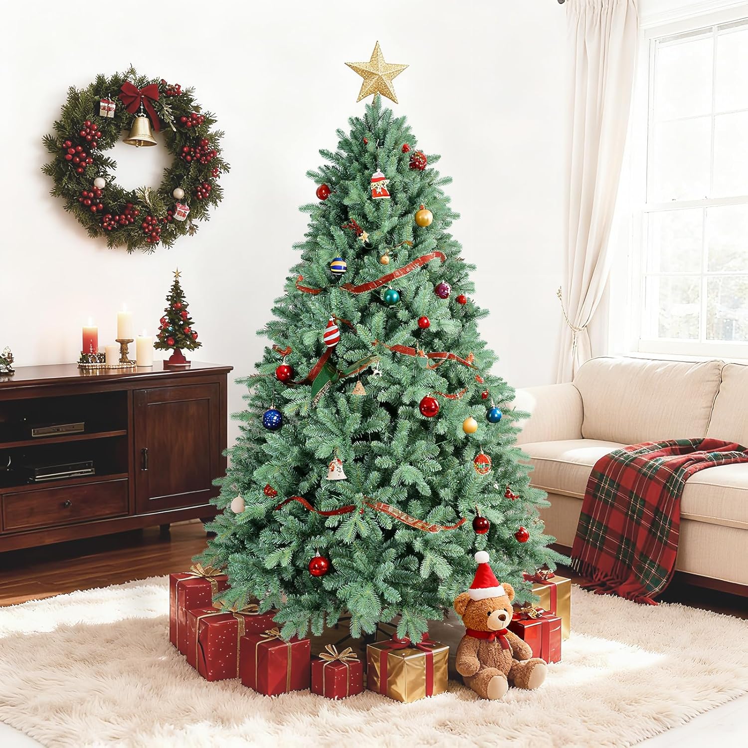 6ft Blue Spruce Christmas Tree with 1878 Fire-Resistant Tips