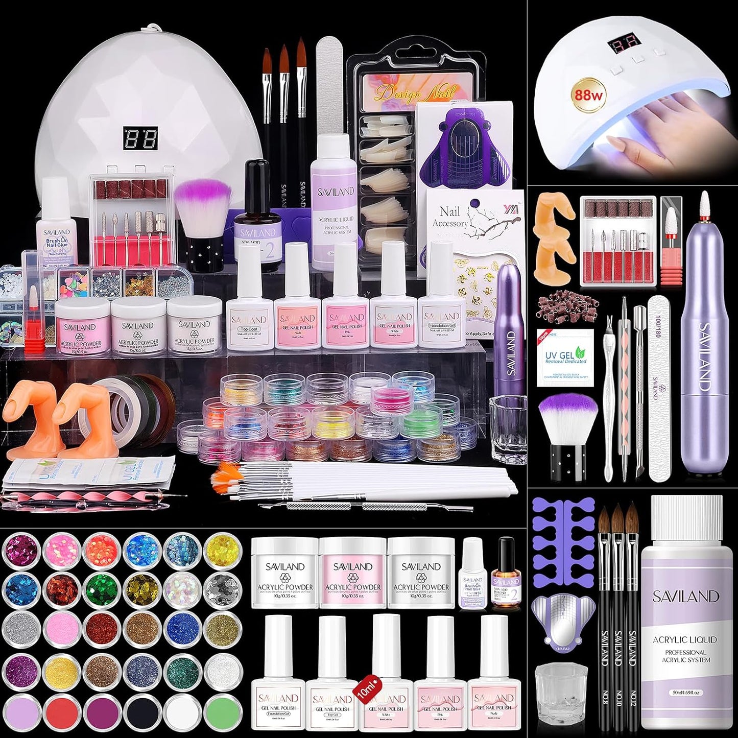 SAVILAND Acrylic Nail Kit: Complete Set for Beginners at Home