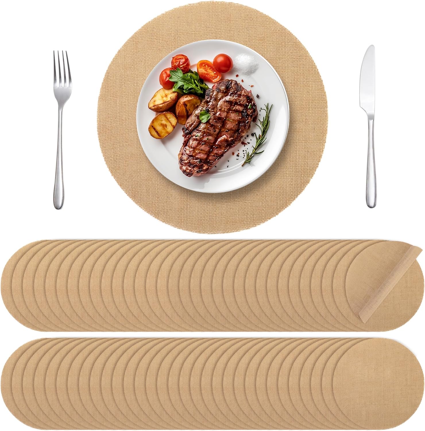Round Burlap Placemats Set of 100 for Rustic Table Decor