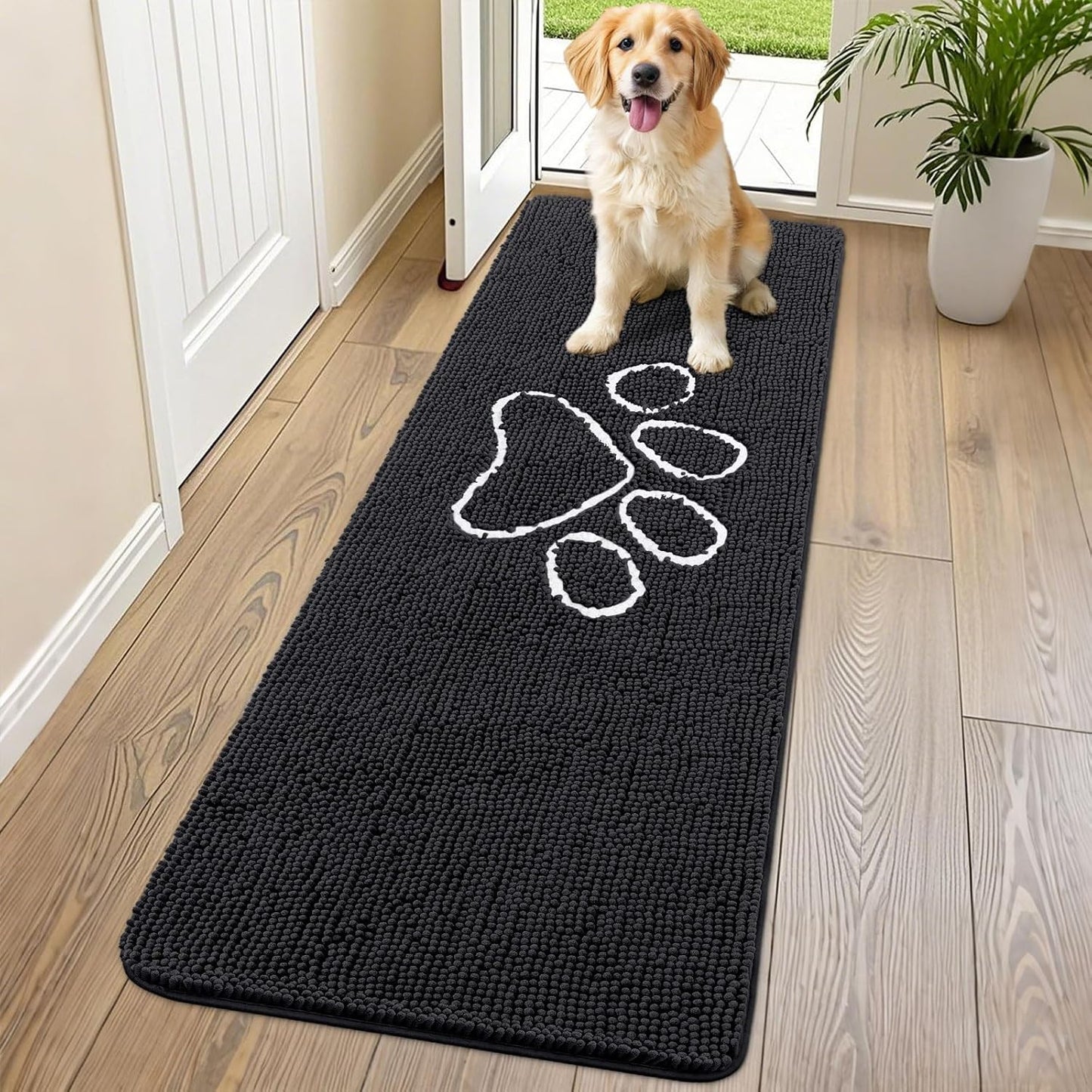 Smiry Dog Door Mat for Muddy Paws - Absorbent Chenille Rug