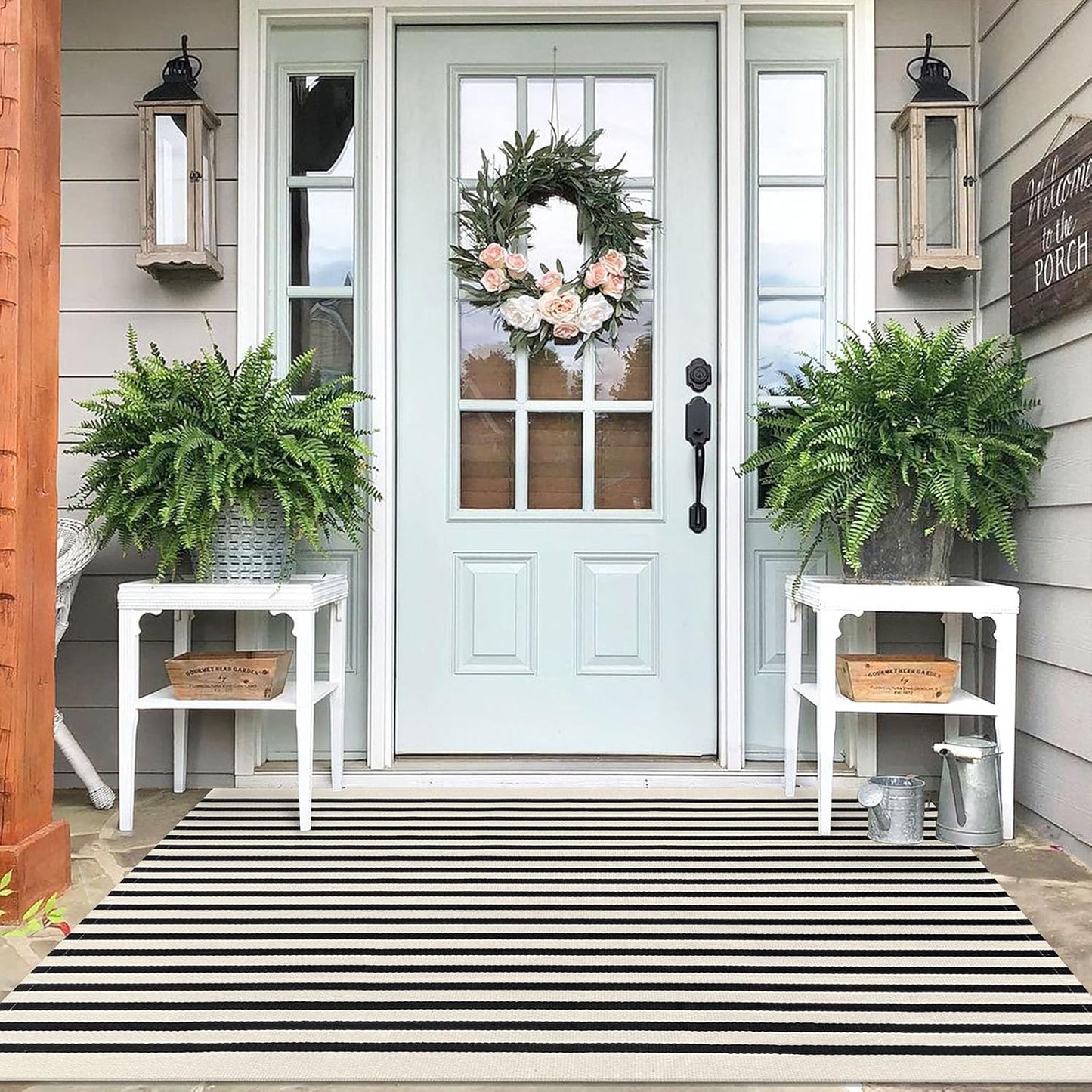 IOHOUZE Black Beige Striped Rug - Perfect for Entryways