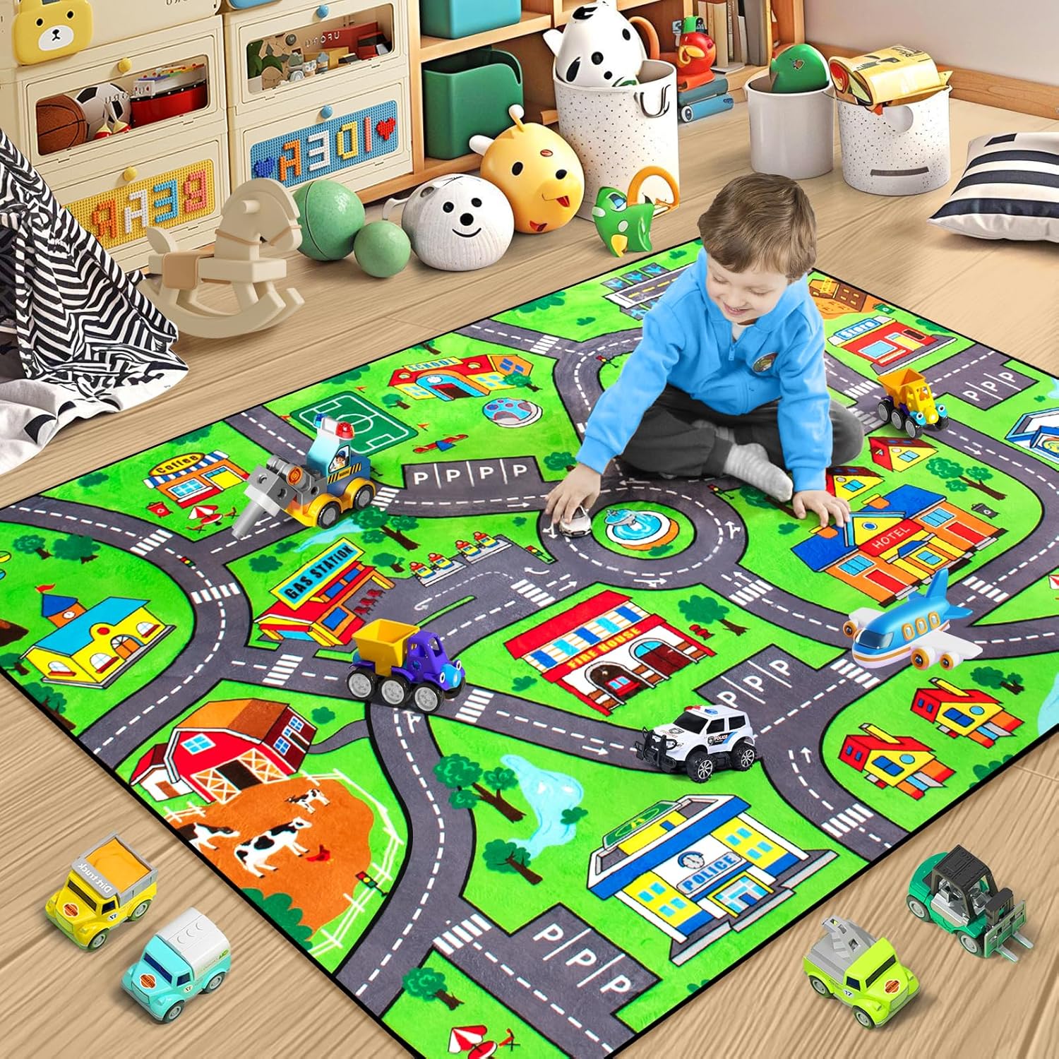 Kids Rug, City Road Rug for Kids, Perfect Play Mat for Cars