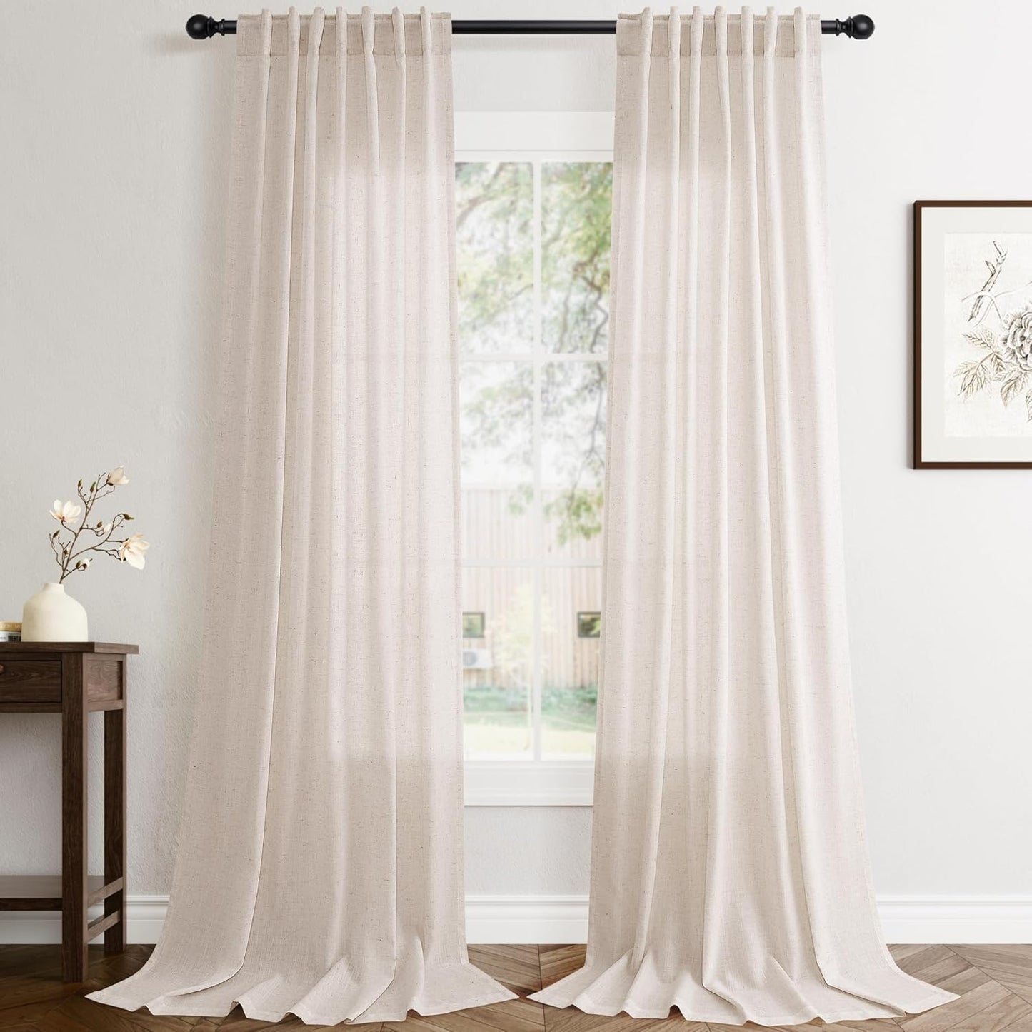 Flax Linen Beige Curtains 84 inches Long for Living Room