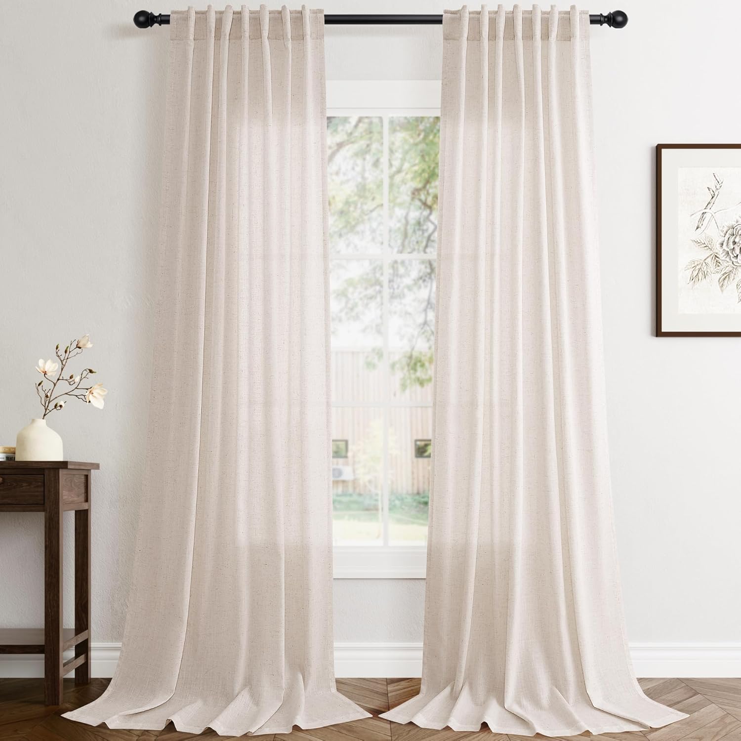 Flax Linen Beige Curtains 84 inches Long for Living Room